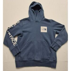 The North Face Boy Youth Blue white print classic graphic hoodie sz XS